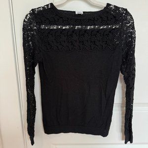 Iris & Ink Black Silk & Cashmere Blend Sweater with Lace Detail